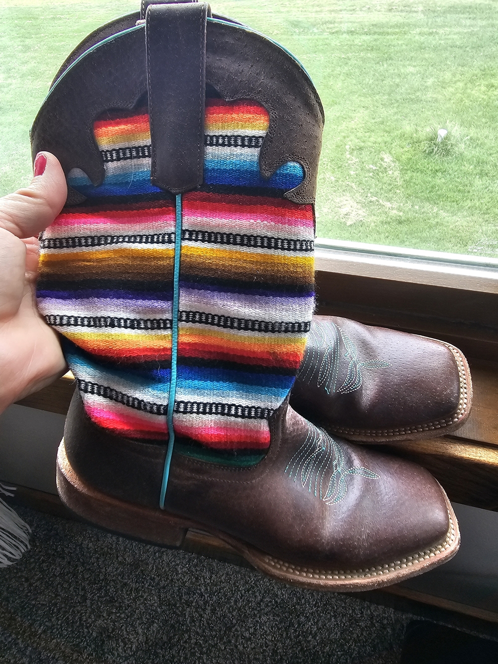 Macie Bean Brown Leather Kids Boots with Multicolor Serape Shaft